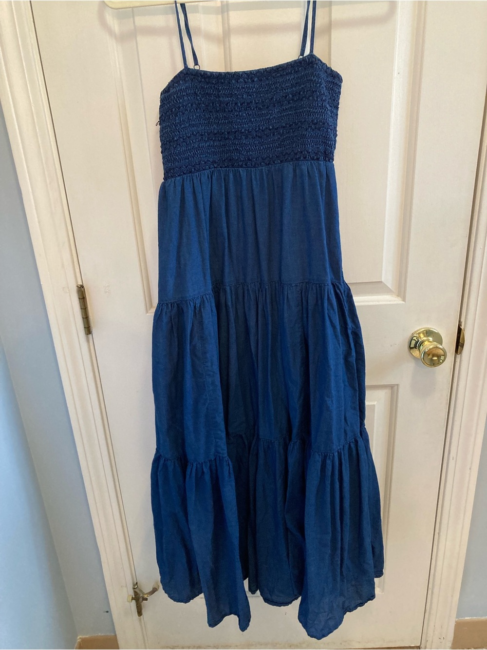 American Eagle Outfitters Navy Smocked Tiered Maxi Dress